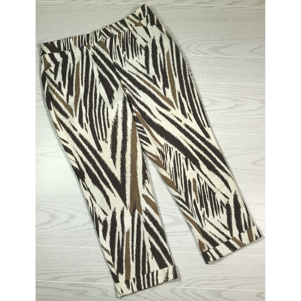 Chico's So Slimming Crop Pants 8 Zebra Cuffed Chino Stretch Cotton Blend New